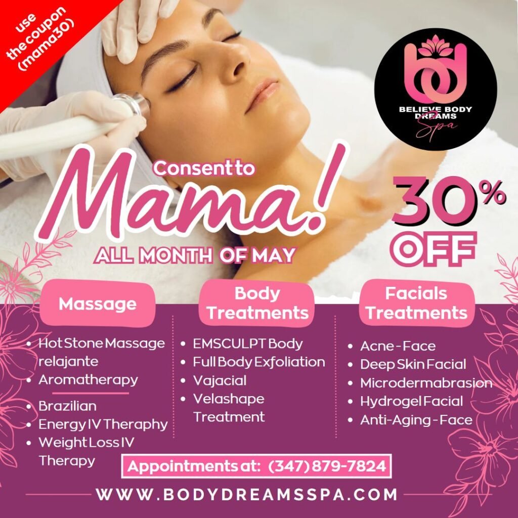 We’re excited to announce our special promotion of 30% OFF use the coupon (mama30) on a selection of massage, body treatment, and facial services throughout the month of May.